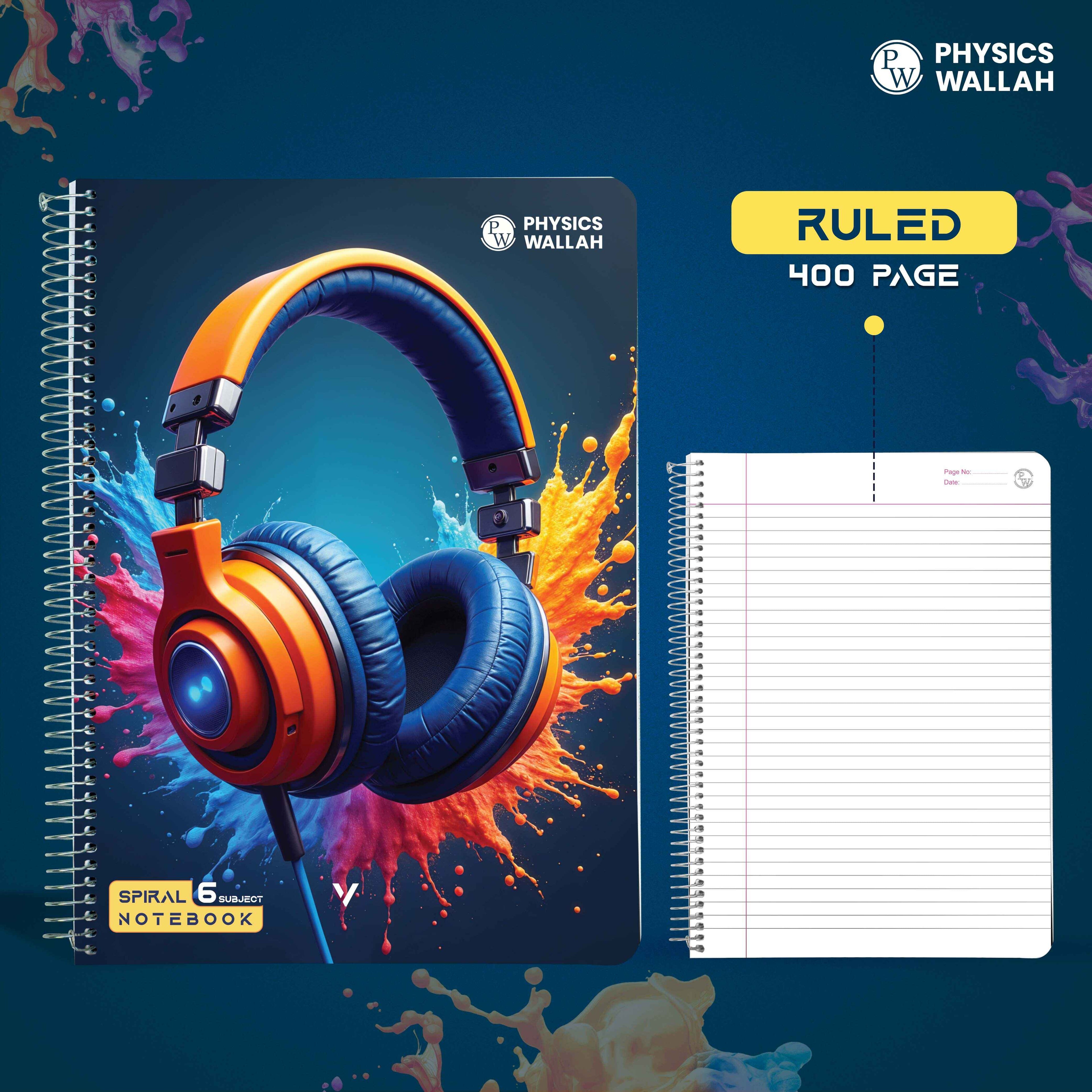 Physics Wallah 400 Pages Notebook | 6 Subject | A4 Ruled | Spiral Binding | Strong Plastic Cover | Ideal for School, College & Exam Preparation