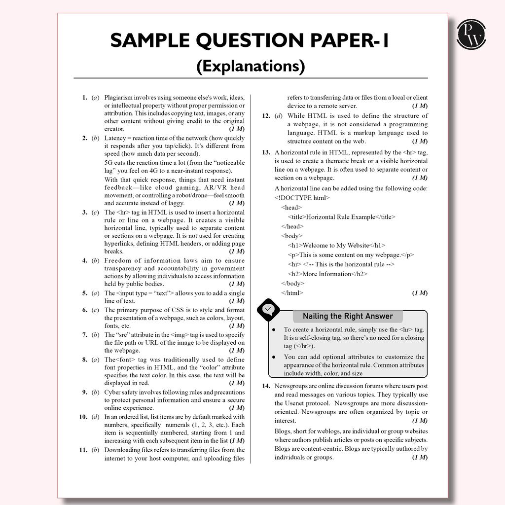 PW 15 CBSE Class 10 Computer Applications Sample Paper for 2026 Exam (As Per Latest SQP Dated 30 July 2025) | Mind Maps with 111 Most Probable Questions