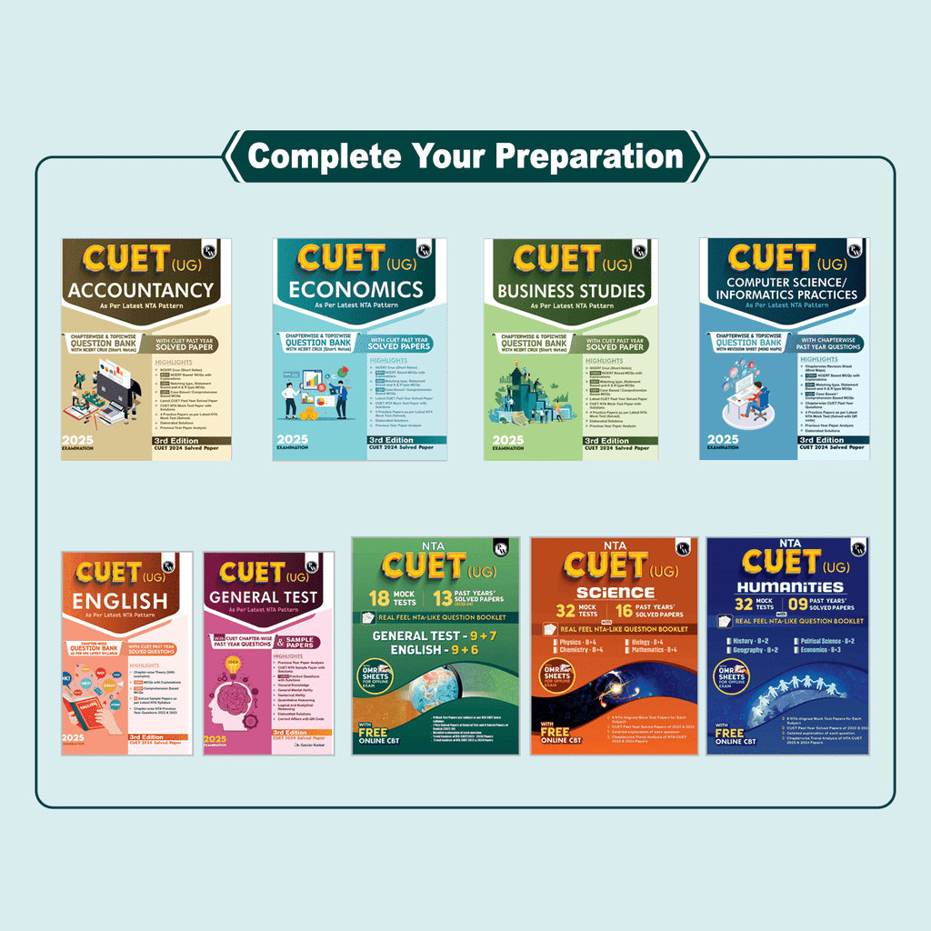 NTA CUET UG Commerce Combined Mock Test & Past Year Papers (Accountancy, Business Studies, Economics, Maths) For 2025 Exams, NTA-like Test Booklet with OMR Sheet, FREE Online CBT