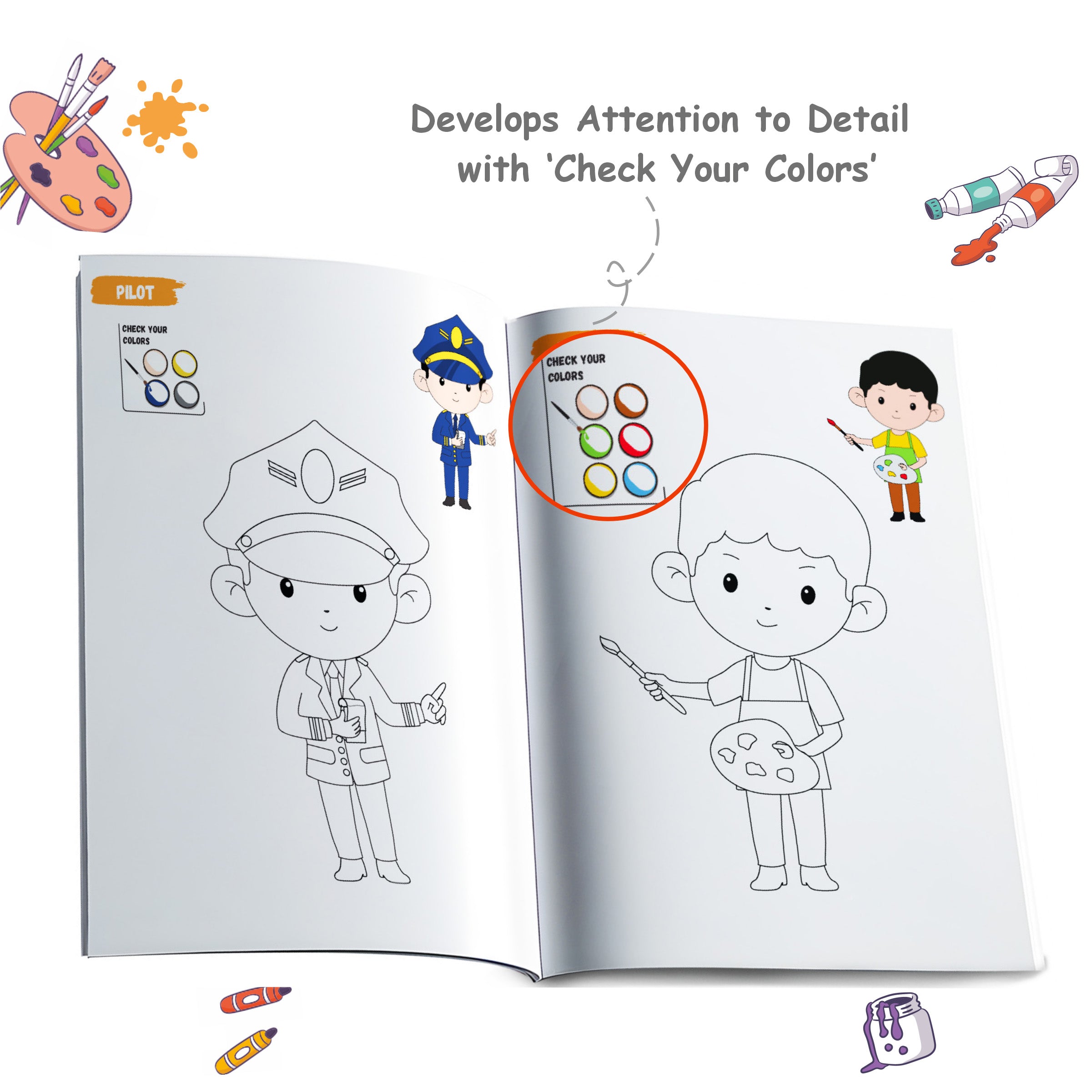 Copy Colour Book For Kids Set of 6 Books - Professions, Sports, Things Around Us, Transport, Flowers, Dinosaurs & Dragons | 2 to 6 Years Old | Ideal Birthday Gift Set for Kids