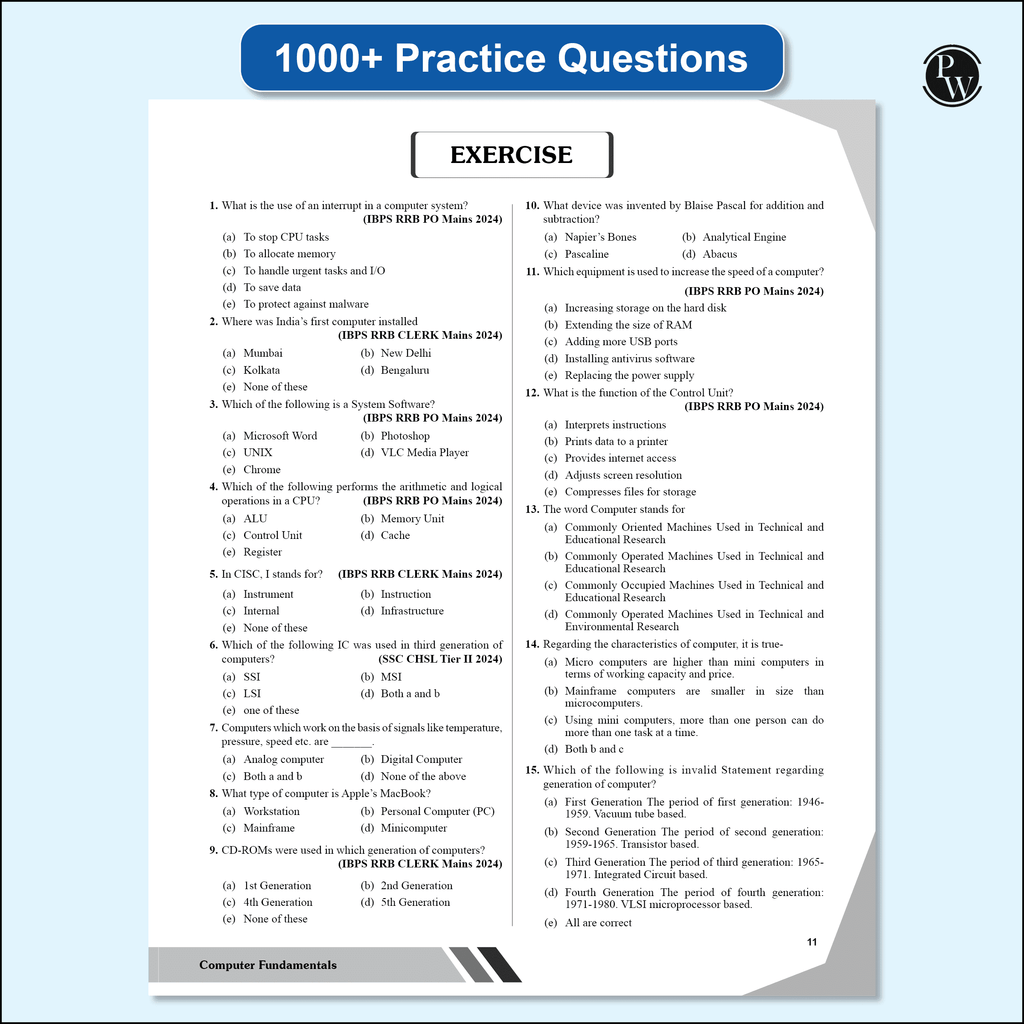 Computer Awareness (Theory and 2000+ PYQs & Practice Ques) For Banking, RRB PO, RRB Assistant, RBI Assistant, SSC CGL Tier 2, CHSL Tier 2, Railway, Delhi Police Exams 2025-2026